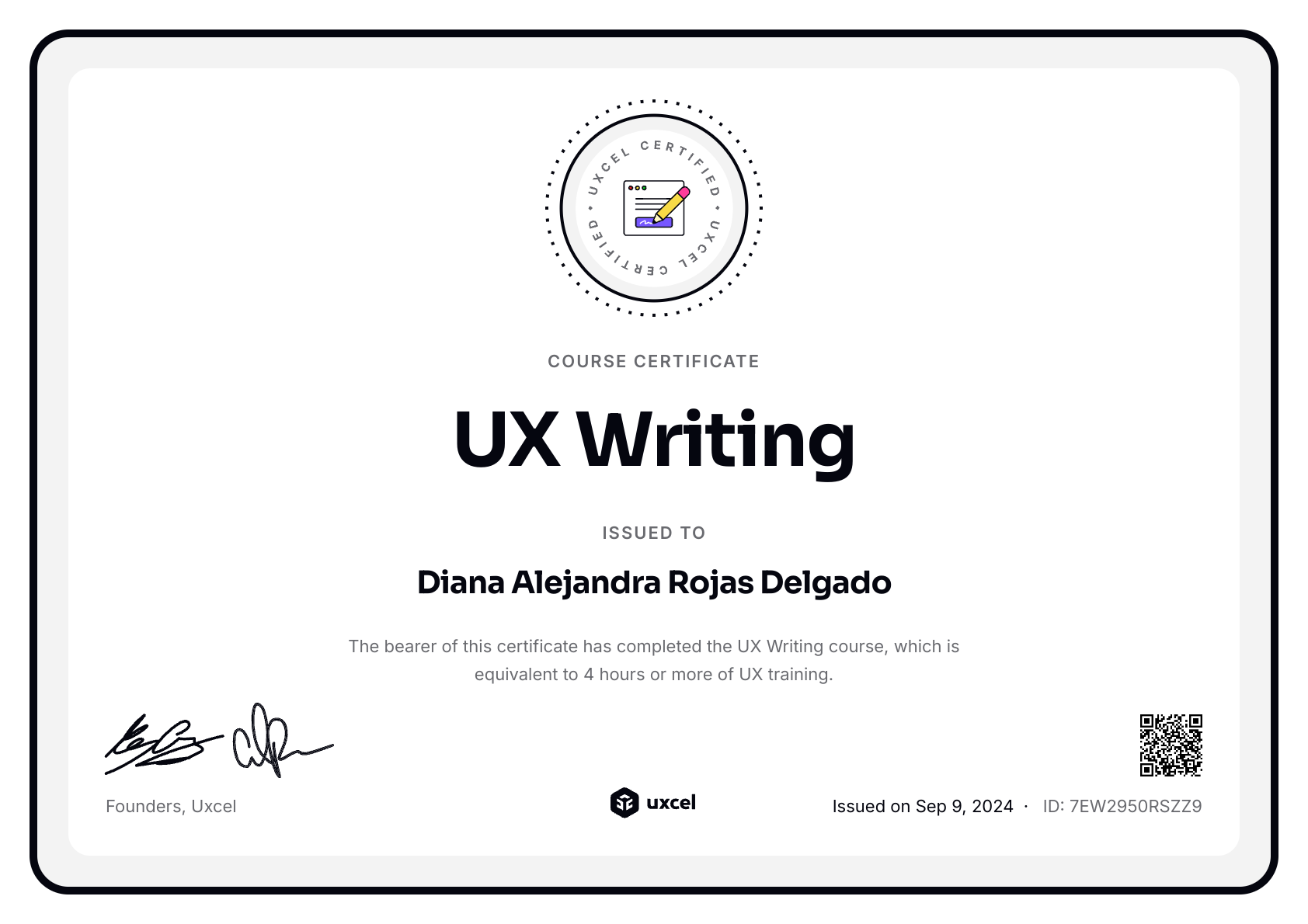 Diana Alejandra Rojas Delgado's certificate